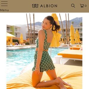 NWT Albion Green Check High-Waisted Swim Skirt